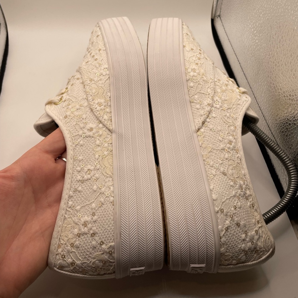 Keds Lace Platform Sneakers in Cream with Gold Accents - Picture 7 of 9